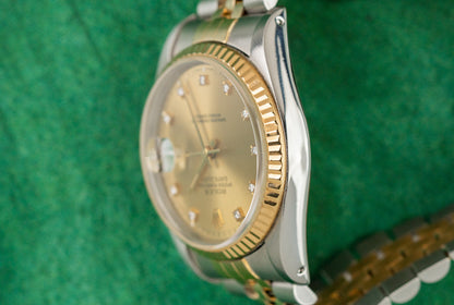 Rolex Datejust 36 Champagne Diamond Dial 16233 Two Tone Yellow Gold 1991 Model
