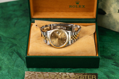 Rolex Datejust 36 Champagne Diamond Dial 16233 Two Tone Yellow Gold 1991 Model