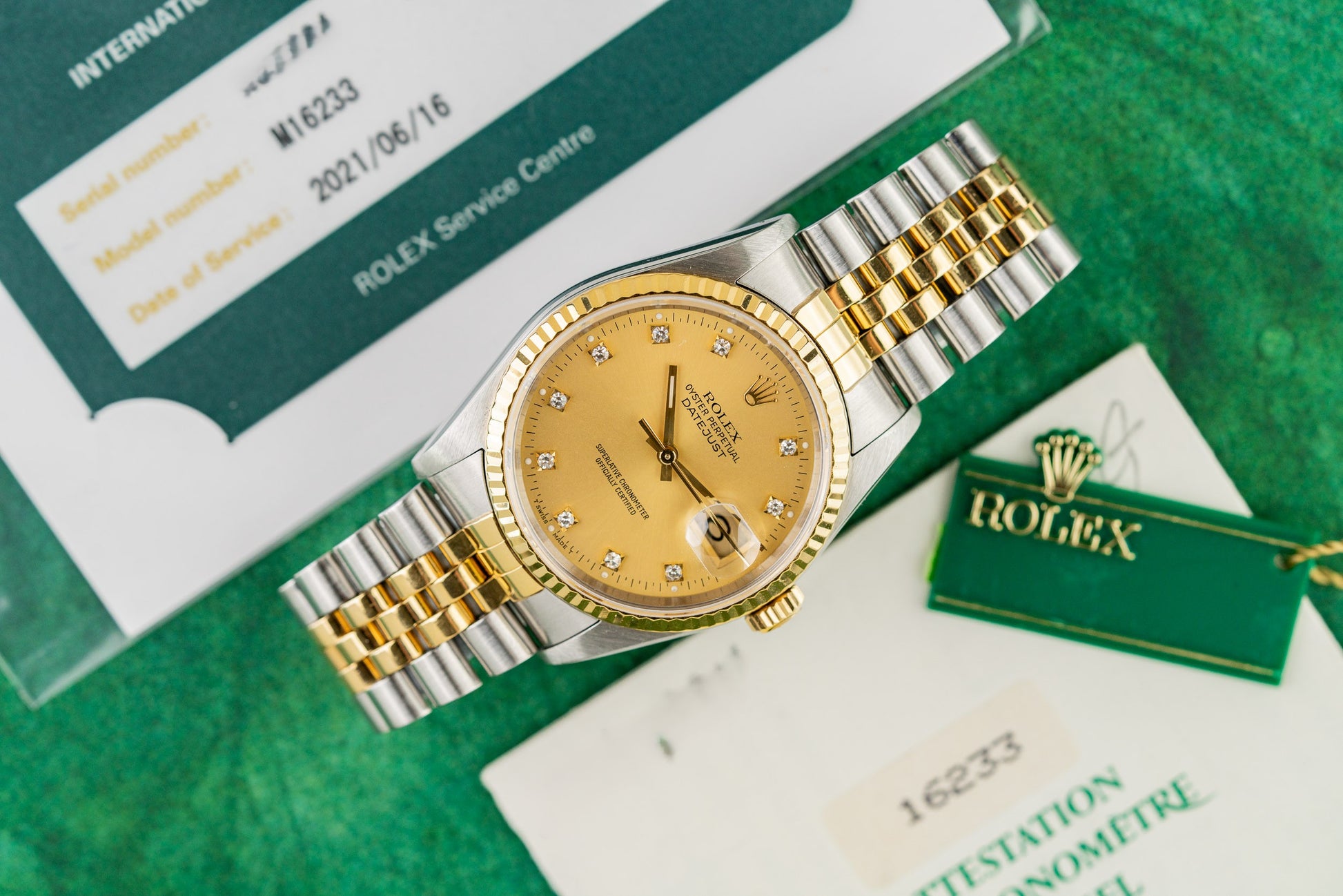 Rolex Datejust 36 Champagne Diamond Dial 16233 dial close-up - Pre-Owned Sydney