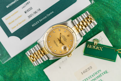 Rolex Datejust 36 Champagne Diamond Dial 16233 dial close-up - Pre-Owned Sydney