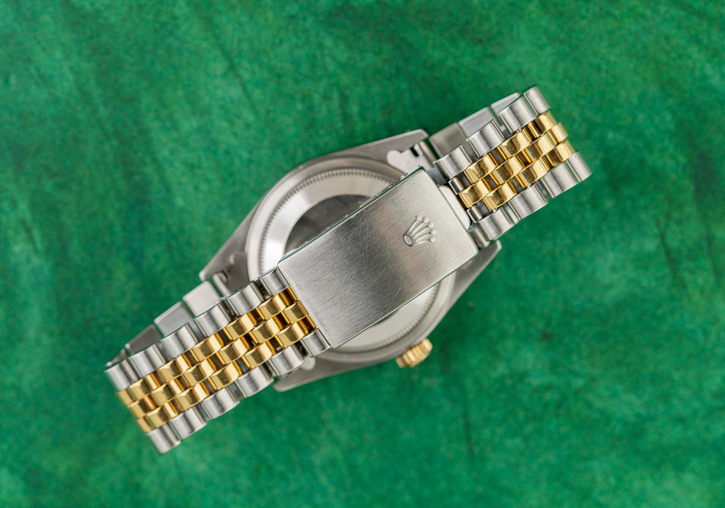 Rolex Datejust 36 Champagne Diamond Dial 16233 case and crown - The Watch Business