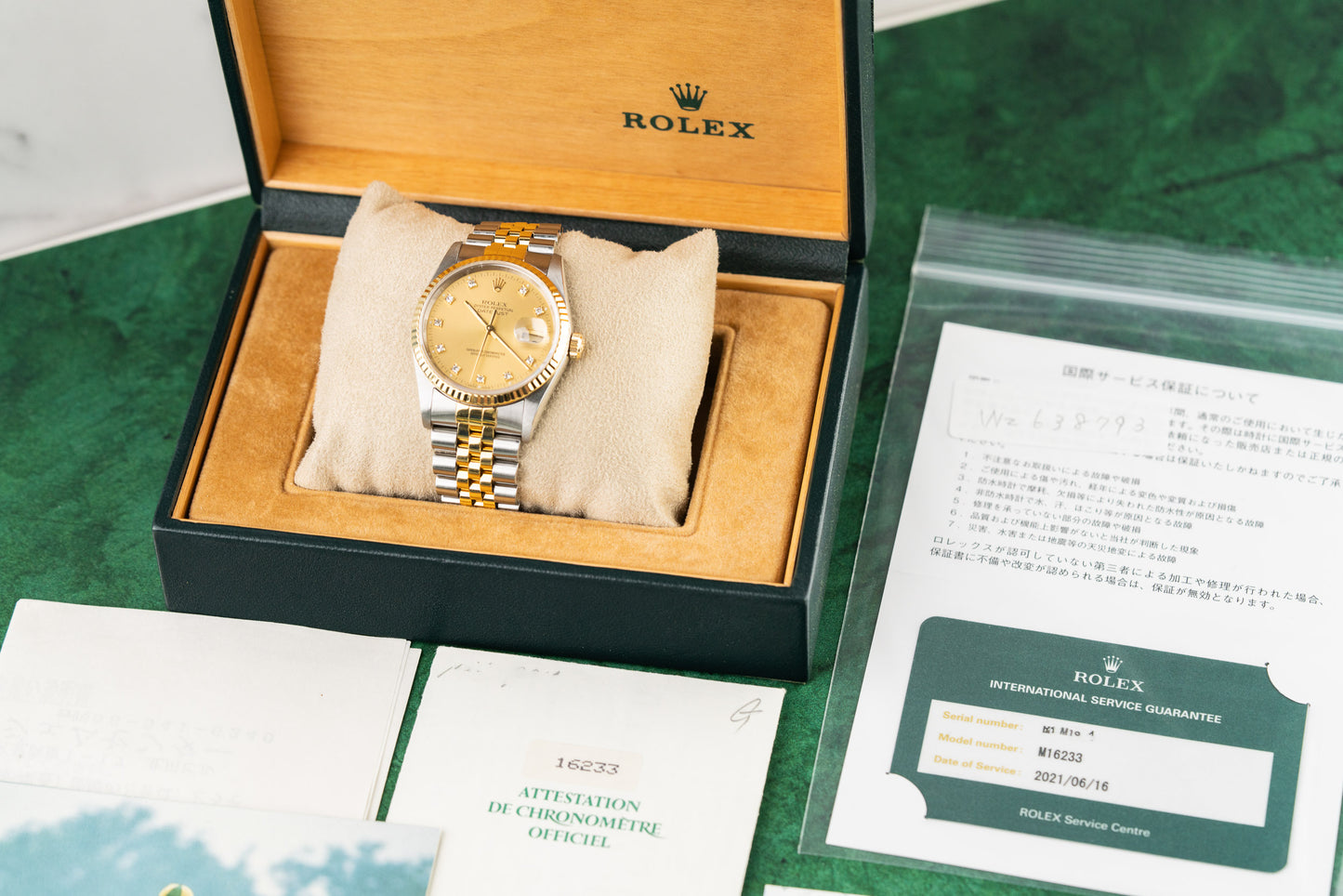Rolex Datejust 36 Champagne Diamond Dial 16233 full set box and papers - The Watch Business