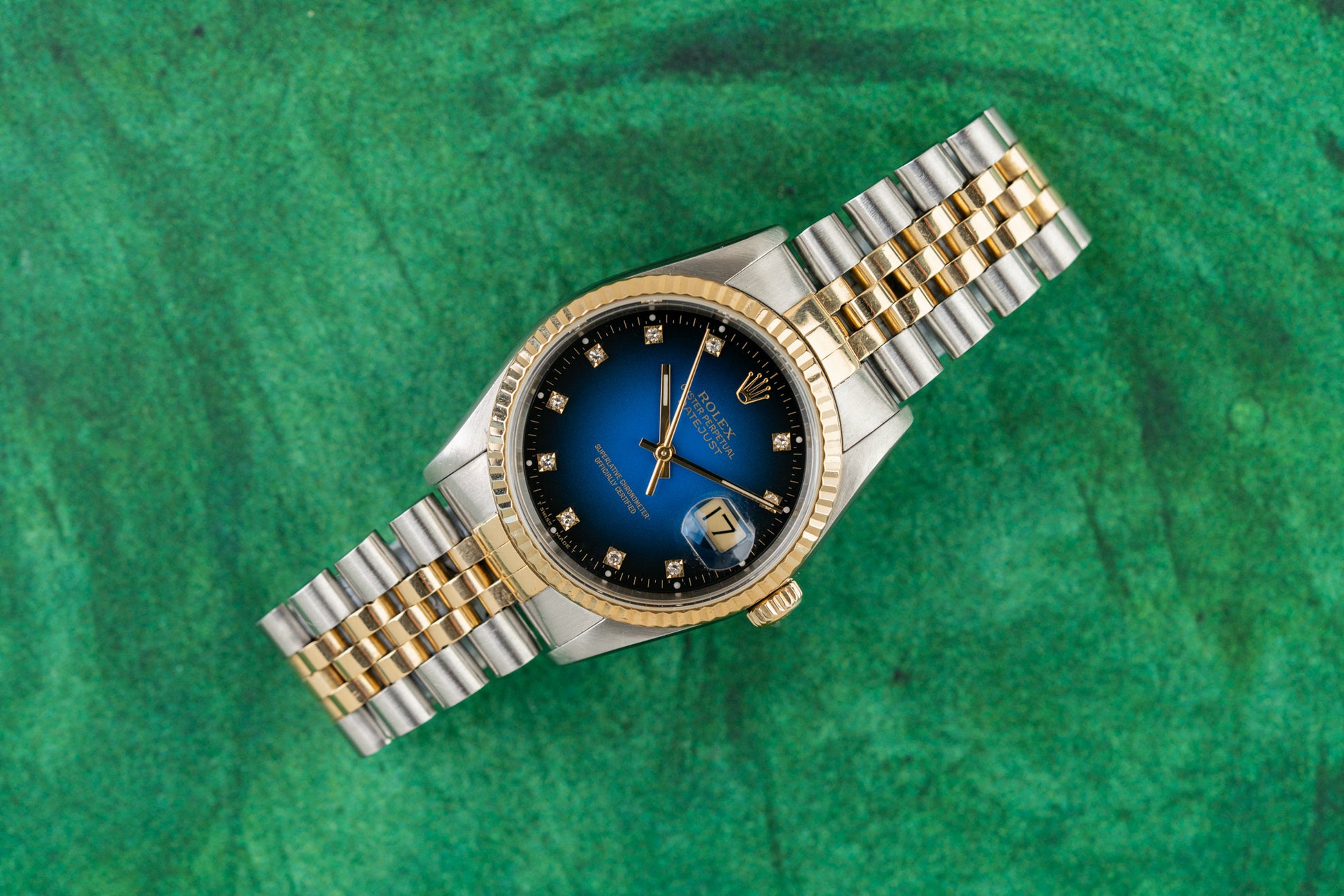 Rolex Datejust 36 Blue Diamond Vignette Dial 16233 Two Tone Yellow Gold 1991 Model