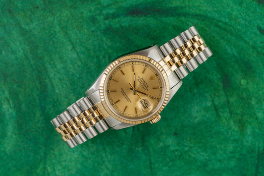 Rolex Datejust 36 Champagne Index Dial 16233 Two Tone Yellow Gold 1991 Model