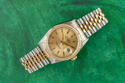 Rolex Datejust 36 Champagne Index Dial 16233 Two Tone Yellow Gold 2000 Model