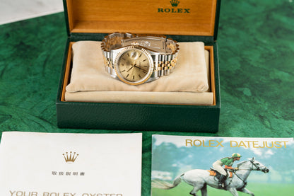 Rolex Datejust 36 Champagne Index Dial 16233 Two Tone Yellow Gold 2000 Model