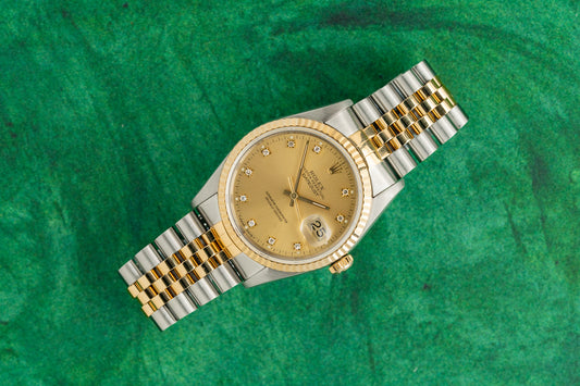 Rolex Datejust 36 Champagne Diamond Dial 16233 Two Tone Yellow Gold 1994 Model