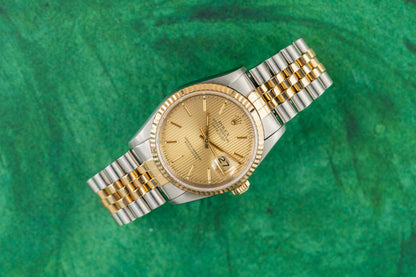 Rolex Datejust 36 16233 Tapestry Dial Two-Tone Yellow Gold 1998 - The Watch Business Sydney