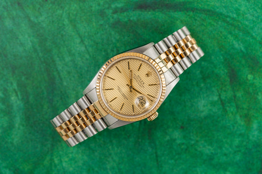 Rolex Datejust 36 Champagne Tapestry Dial 16233 Two Tone Yellow Gold 1991