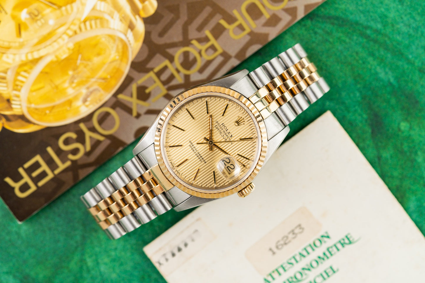 Rolex Datejust 36 Champagne Tapestry Dial 16233 Two Tone Yellow Gold 1991