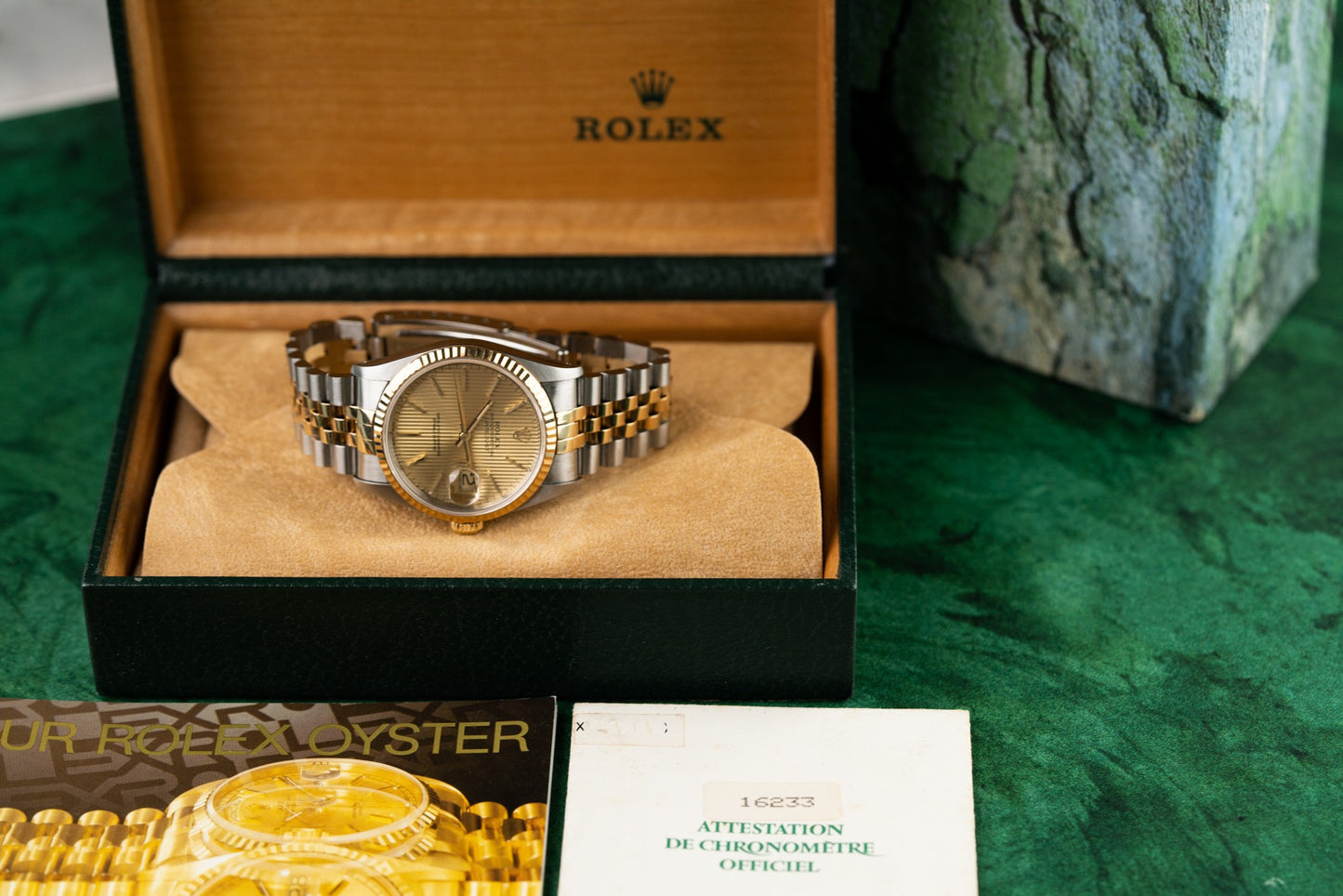 Rolex Datejust 36 Champagne Tapestry Dial 16233 Two Tone Yellow Gold 1991