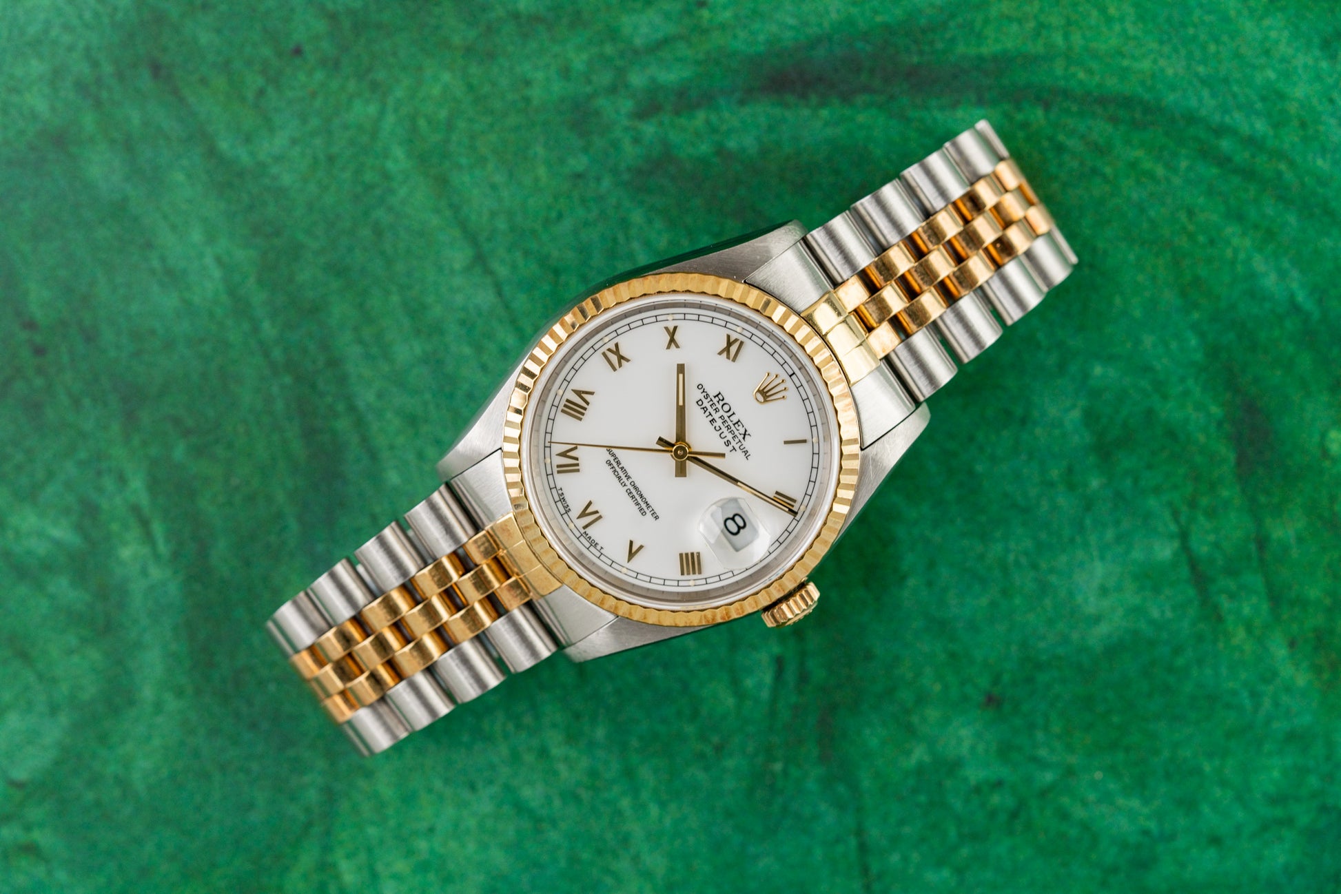 Rolex Datejust 36 White Roman Dial 16233 two tone Yellow gold 1994 Model