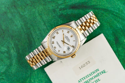 Rolex Datejust 36 White Roman Dial 16233 two tone Yellow gold 1994 Model