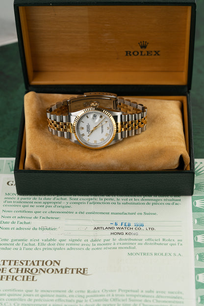 Rolex Datejust 36 White Roman Dial 16233 two tone Yellow gold 1994 Model