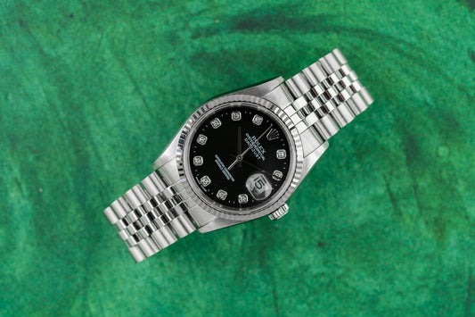Rolex Datejust 36 Black Diamond Dial 16234G Stainless Steel 1998 Model