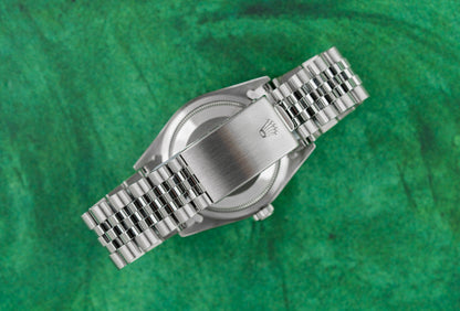 Rolex Datejust 36 Black Diamond Dial 16234G case and crown - The Watch Business