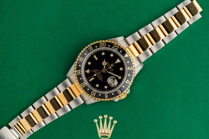 Rolex GMT-Master II Black Dial 16713 Two Tone Yellow Gold 1994 Model