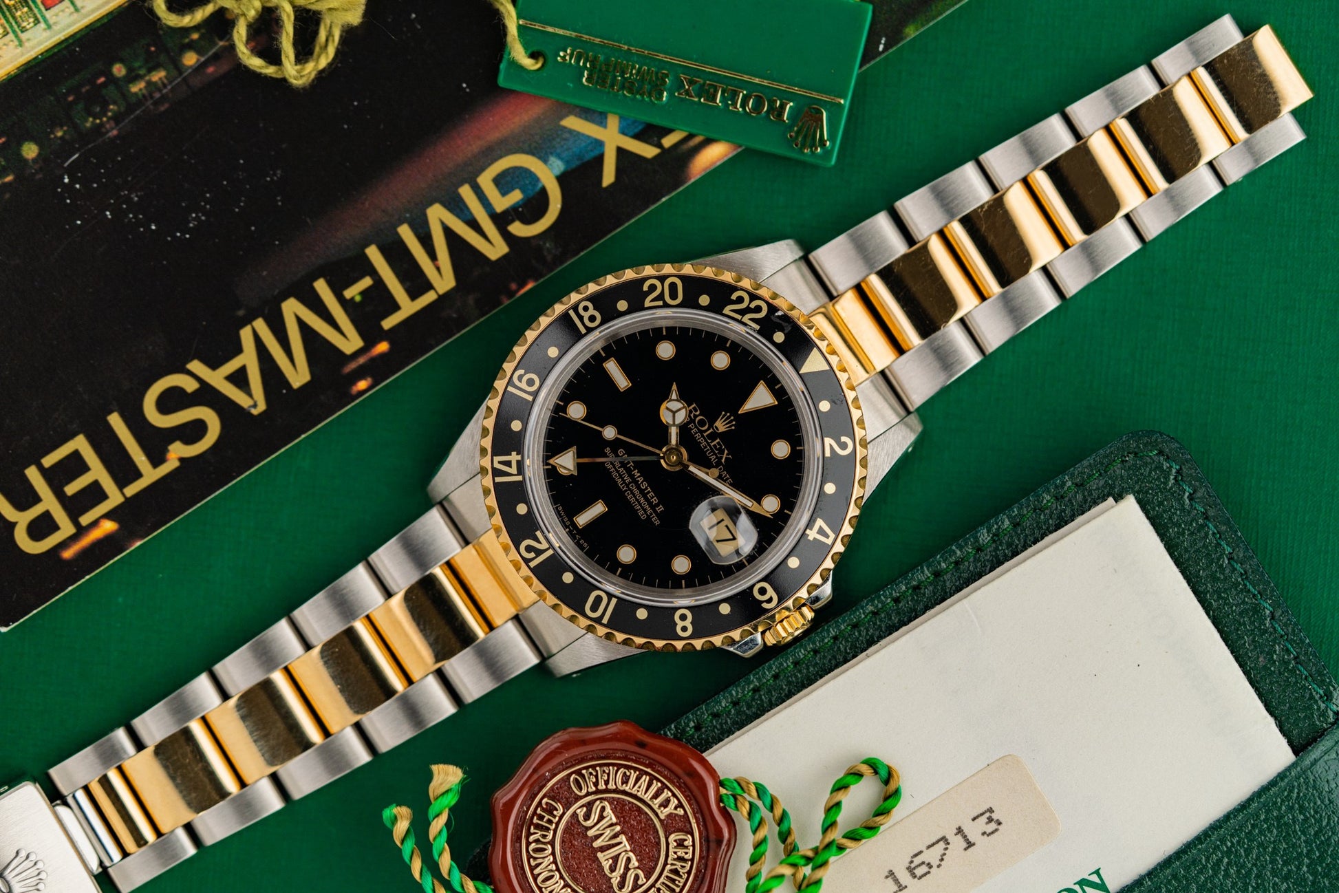 Rolex GMT-Master II Black Dial 16713 Two Tone Yellow Gold 1994 Model