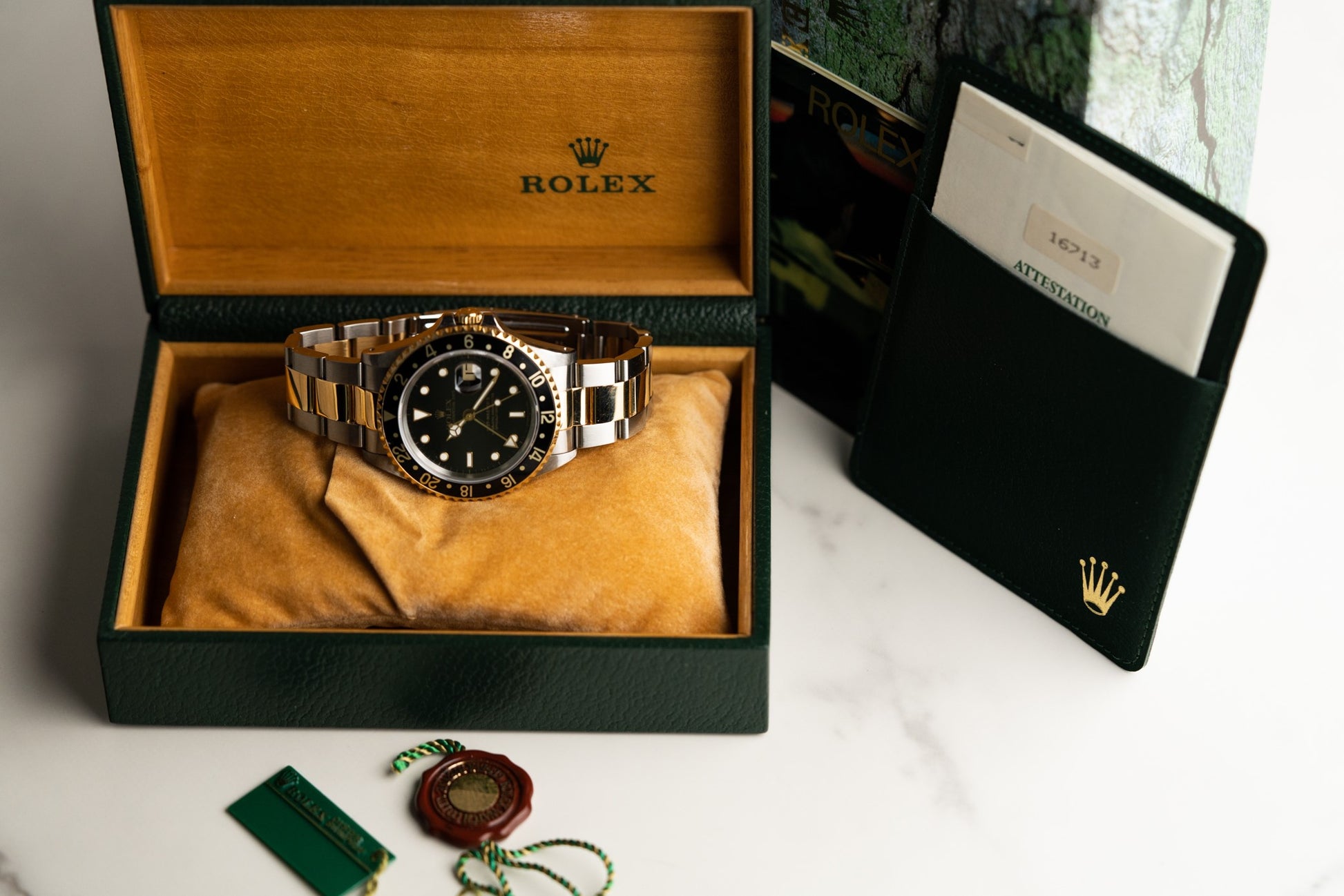 Rolex GMT-Master II Black Dial 16713 Two Tone Yellow Gold 1994 Model