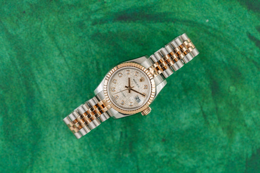 Rolex Lady-Datejust 26 179171 Rose Gold Silver Jubilee Diamond Dial 2014 — The Watch Business Sydney