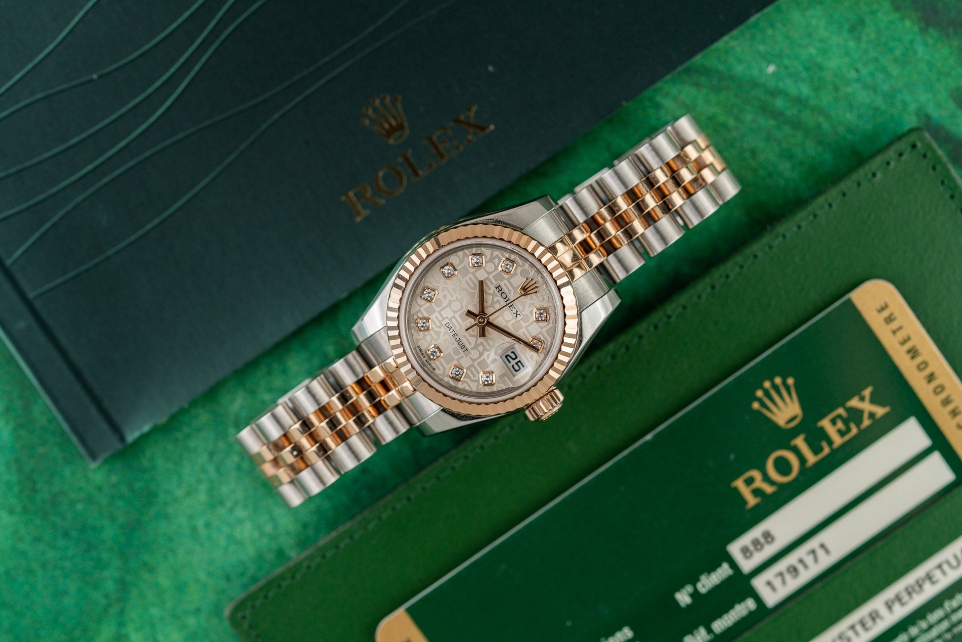 Rolex Lady-Datejust 26 Silver Jubilee Diamond Dial 179171 dial close-up - Pre-Owned Sydney