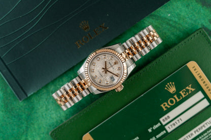 Rolex Lady-Datejust 26 Silver Jubilee Diamond Dial 179171 dial close-up - Pre-Owned Sydney