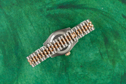 Rolex Lady-Datejust 26 Silver Jubilee Diamond Dial 179171 case and crown - The Watch Business