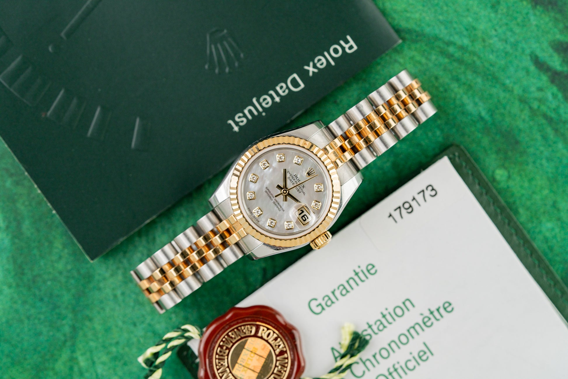 Rolex Lady-Datejust 179173 dial close-up - Pre-Owned Sydney