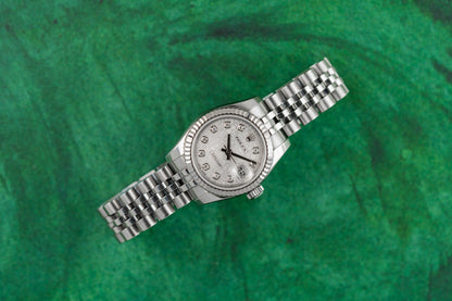 Rolex Lady-Datejust 26 Silver Computer Diamond Dial 179174 2005 Model Full set
