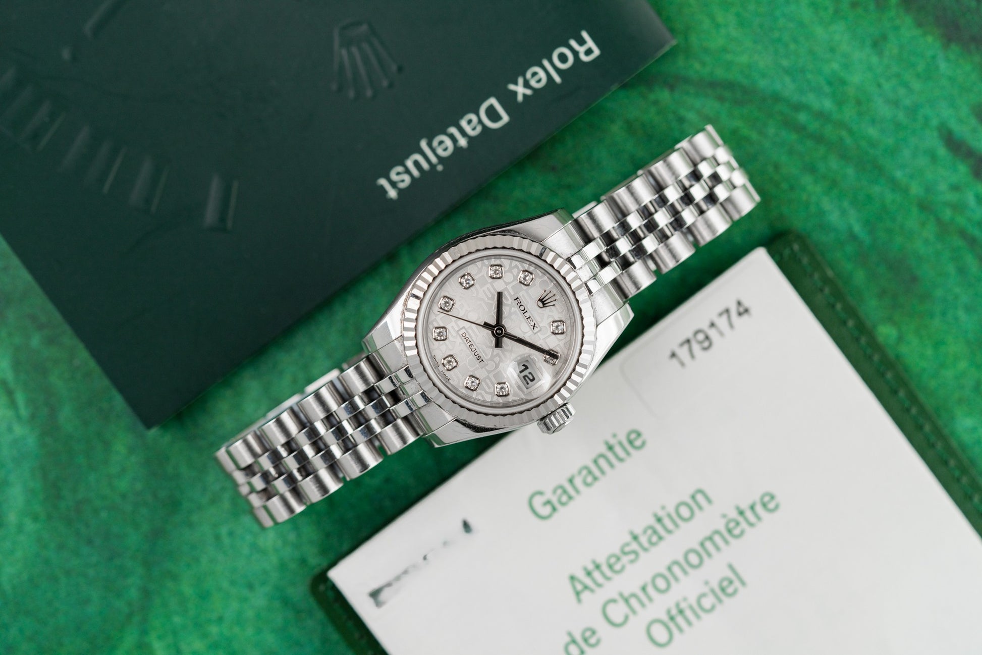 Rolex Lady-Datejust 26 Silver Computer Diamond Dial 179174 2005 Model Full set