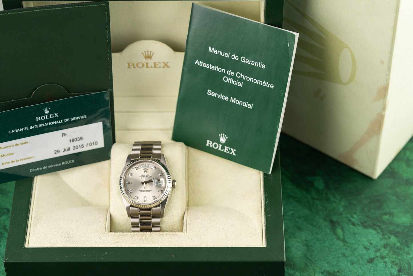 Rolex Day-Date 36 Factory Diamond Dial 18039 White Gold 1987 Model