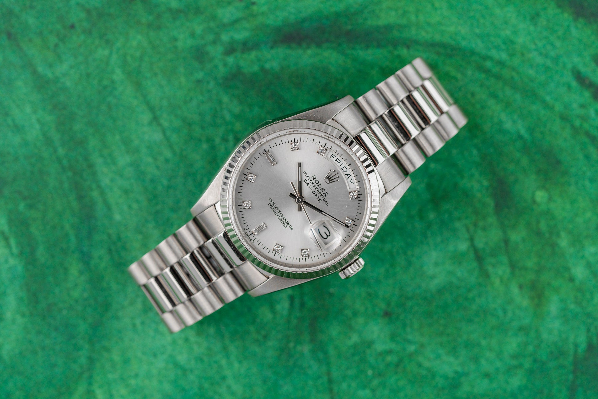 Rolex Day-Date 36 Factory Diamond Dial 18039 White Gold 1987 Model