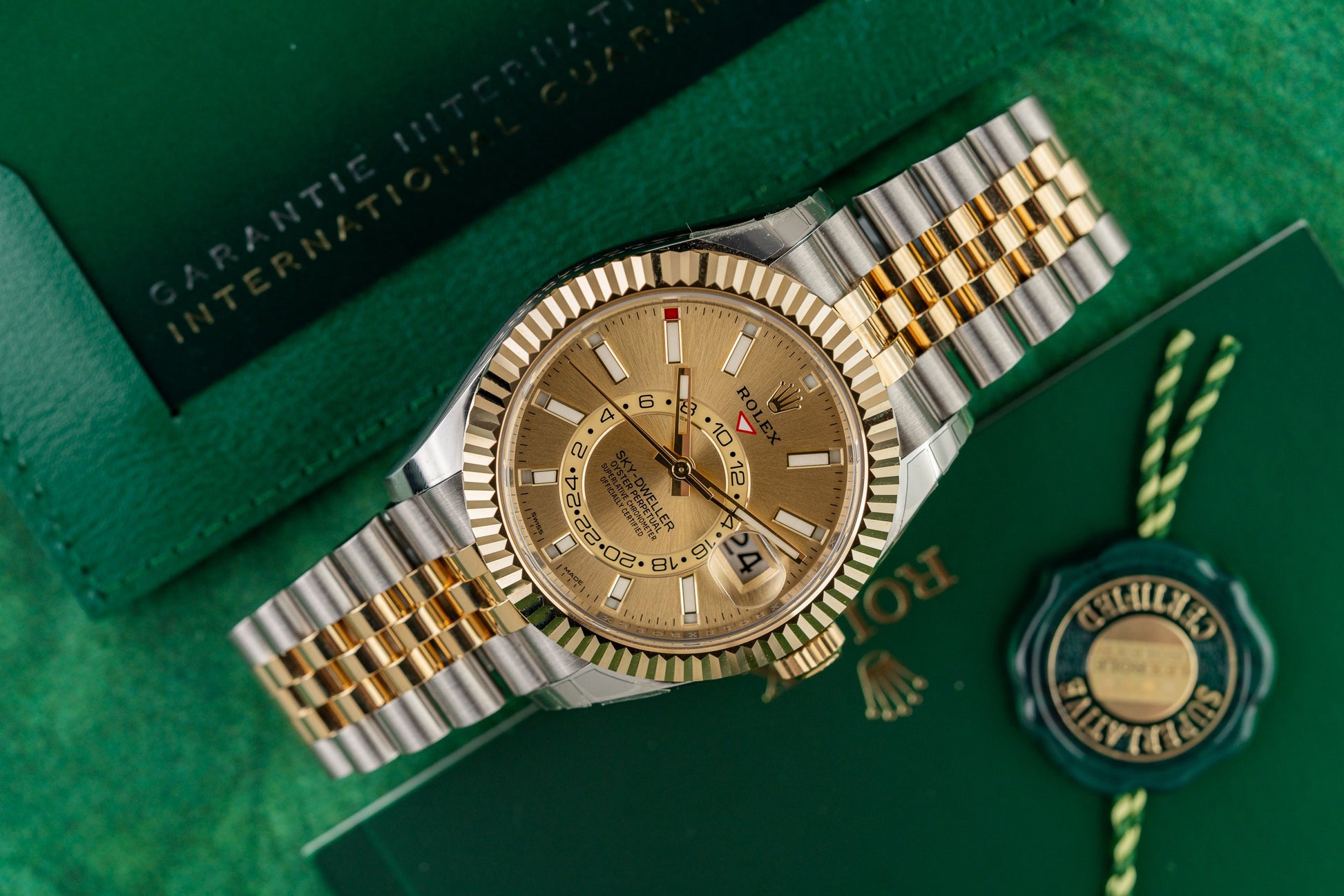 Rolex Sky-Dweller Champagne Dial 326933 dial close-up - Pre-Owned Sydney