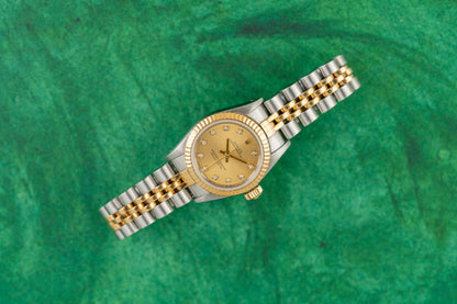 Rolex Oyster Perpetual 26mm Champagne Diamond Dial 67193 - The Watch Business Sydney
