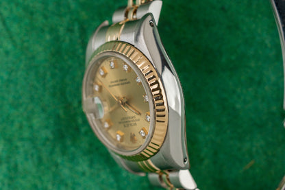 Rolex Lady-Datejust 26 Champagne Diamond Dial 69173 Two Tone Yellow Gold 1991