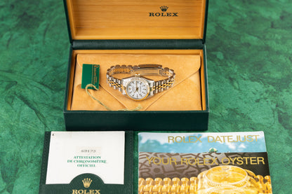 Rolex Lady-Datejust 26 69173 White Roman Dial Yellow Gold Fluted Bezel Case - The Watch Business Sydney CBD