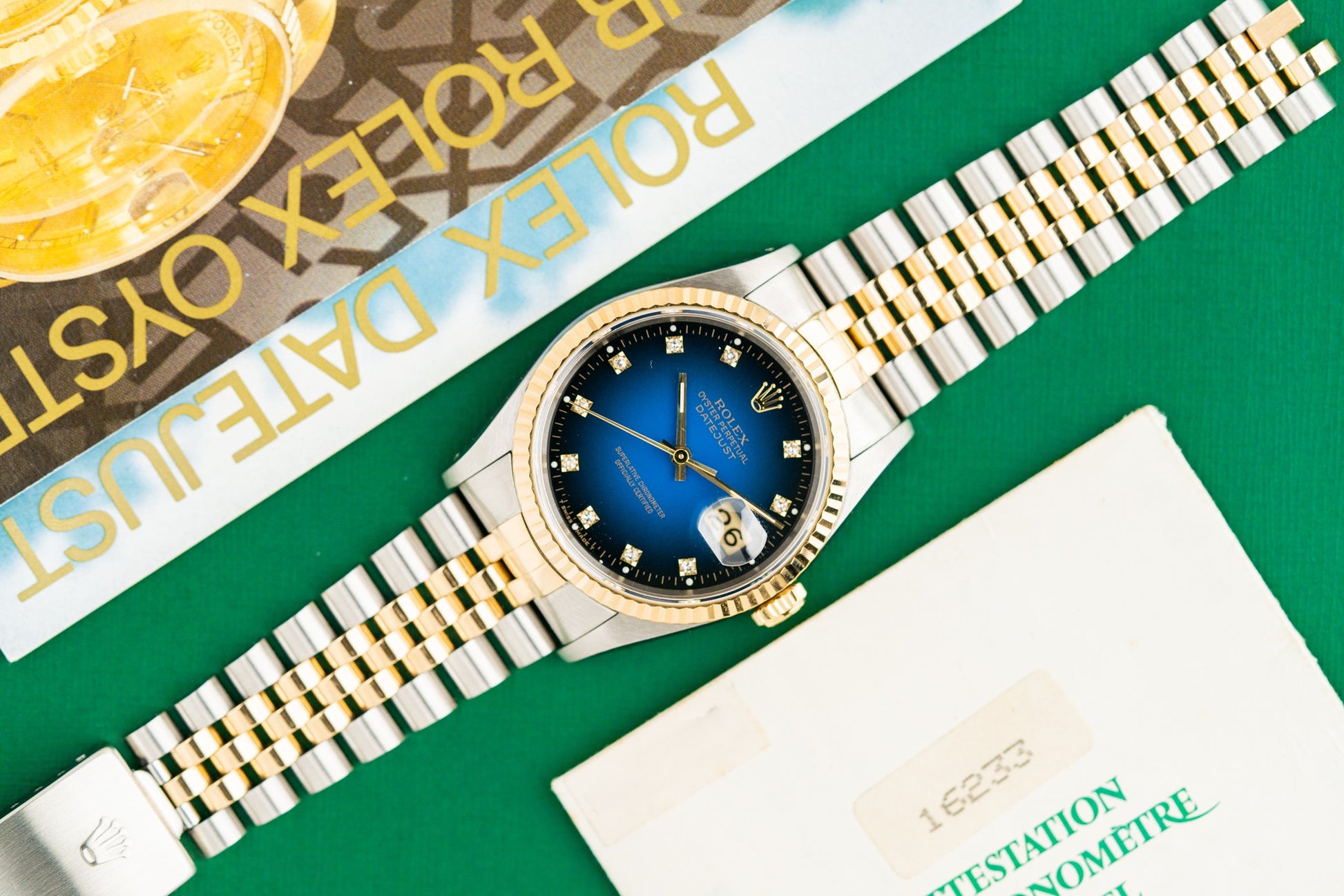 Rolex Datejust 36 16233 Rare Blue Vignette Diamond Dial 1994 Model