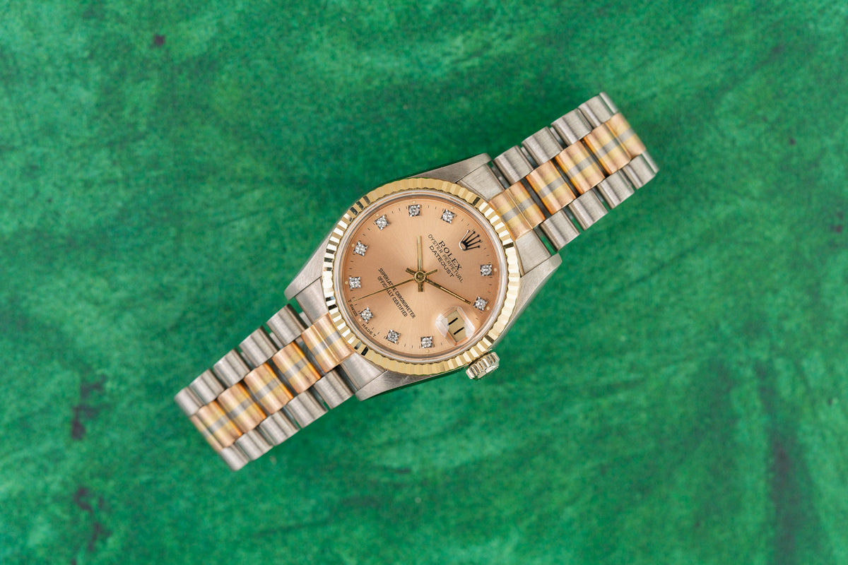 Rolex Datejust 31 68279 Tridor Champagne Diamond Dial Three Colour Gold President - The Watch Business Sydney