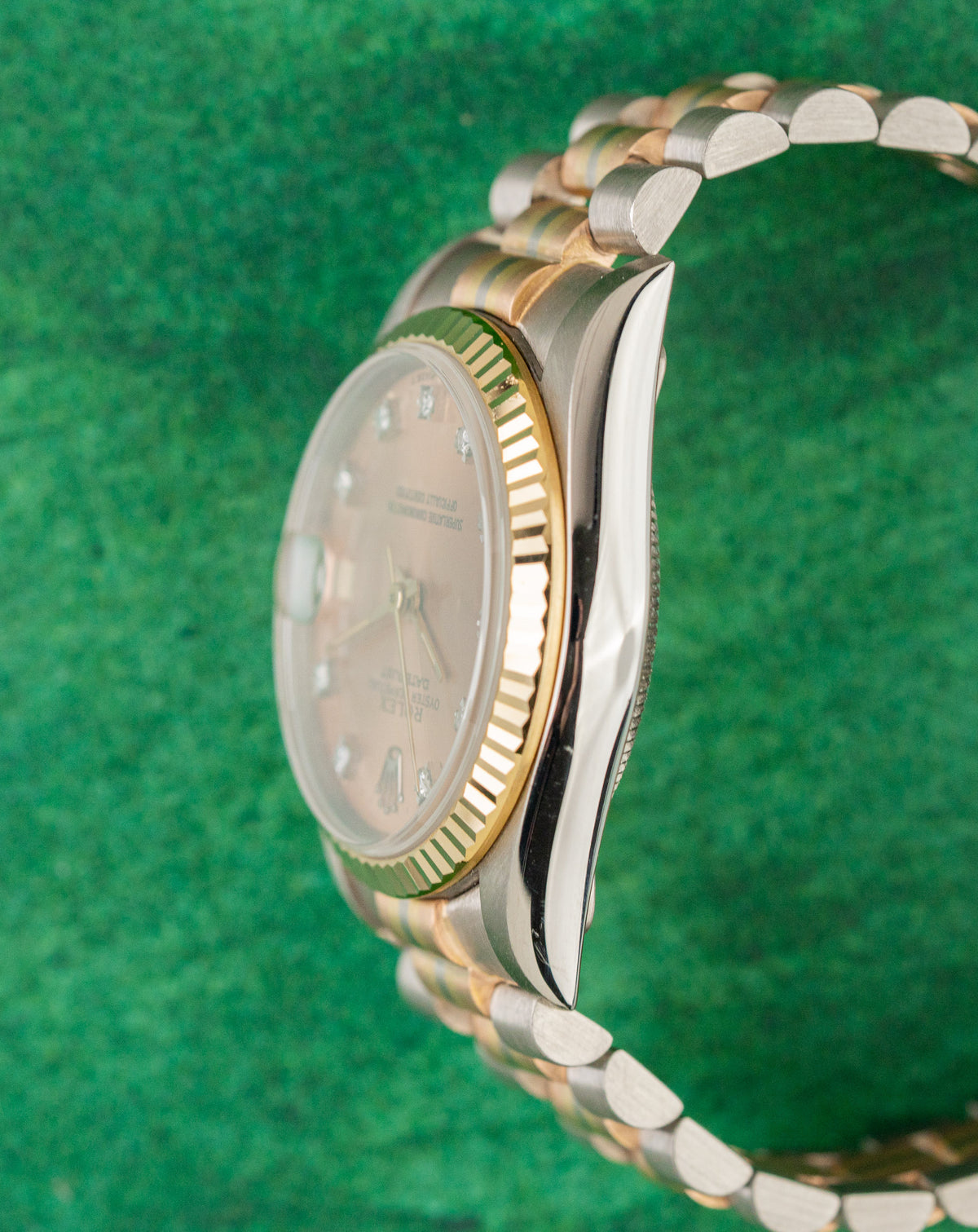 Rolex Datejust 31 68279 Tridor Champagne Diamond Dial Fluted Bezel Case Profile - The Watch Business Sydney