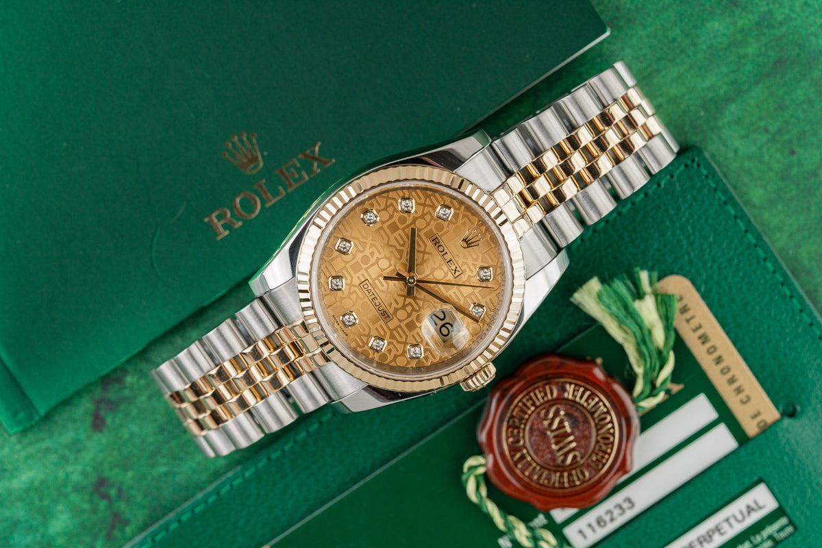 Rolex Datejust 36 116233 Champagne Computer Diamond Dial with Warranty Card - The Watch Business Sydney