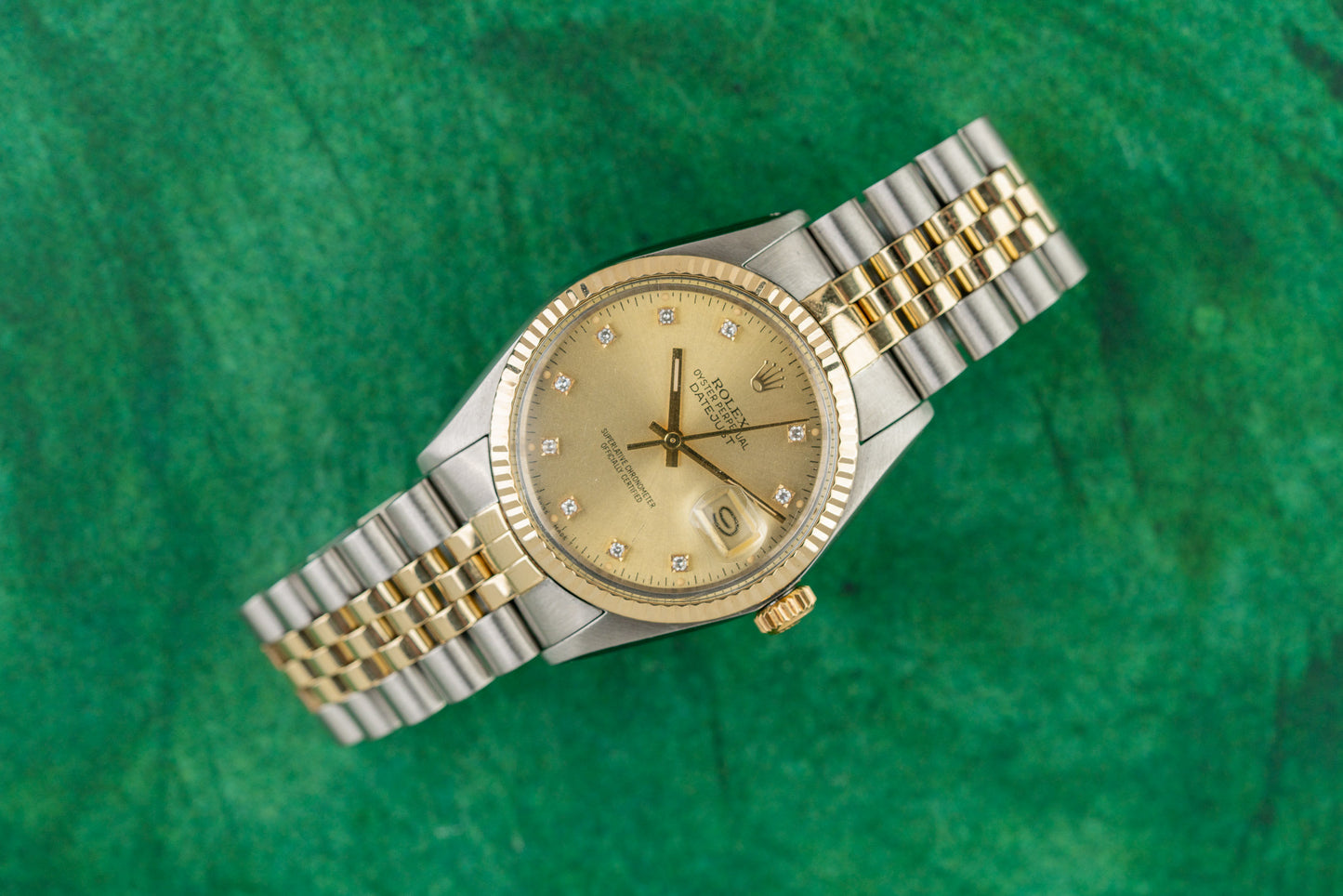 Rolex Datejust 36 16013 Champagne Diamond Dial Two Tone Yellow Gold 1979 - The Watch Business Sydney