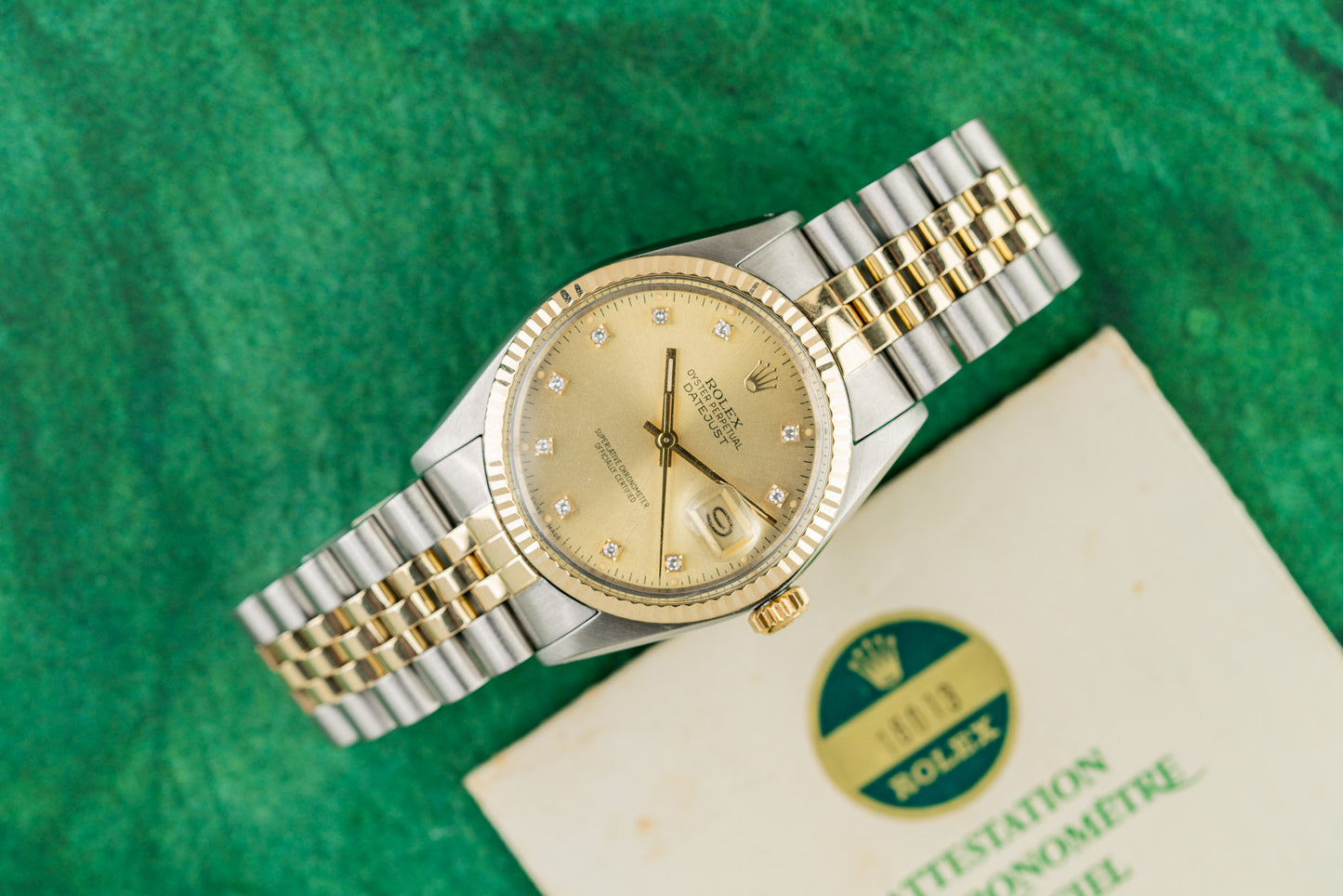 Rolex Datejust 36 16013 Champagne Diamond Dial Diamond Hour Markers - The Watch Business Sydney