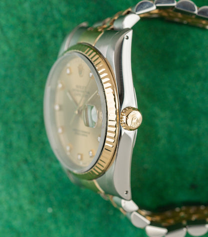 Rolex Datejust 36 16233 Champagne Diamond Dial Fluted Bezel Case - The Watch Business Sydney CBD