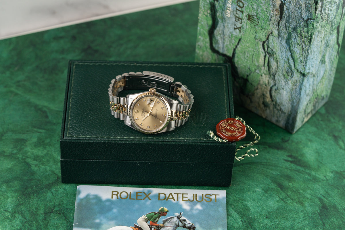 Rolex Datejust 36 16233 Champagne Diamond Dial with Box Booklets and COA 1989 - The Watch Business Sydney