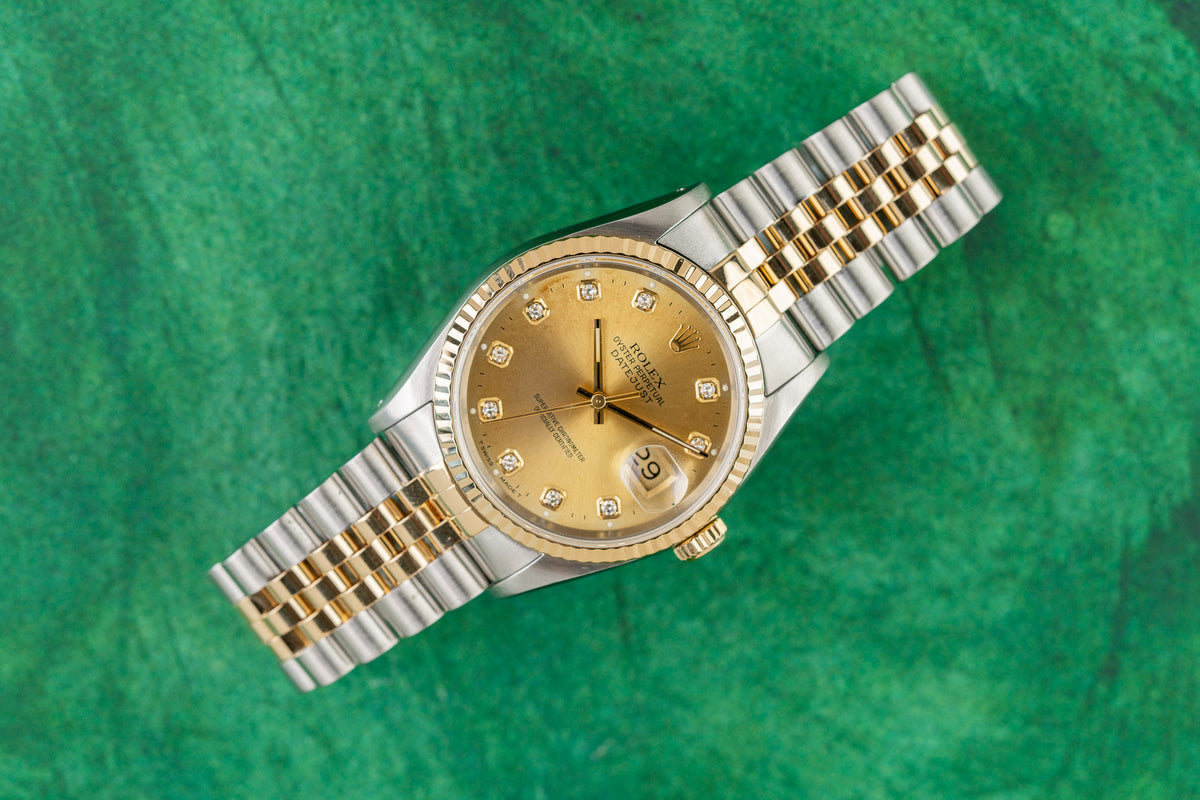 Rolex Datejust 36 16233 Champagne Diamond Dial Two Tone 1991 - The Watch Business Sydney