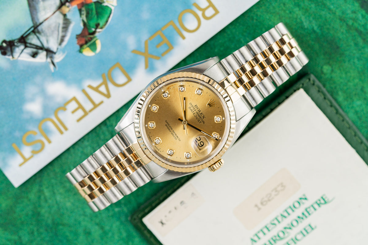 Rolex Datejust 36 16233 Champagne Diamond Dial Light Patina - The Watch Business Sydney