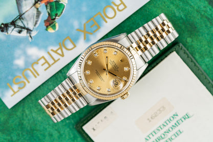 Rolex Datejust 36 16233 Champagne Diamond Dial Light Patina - The Watch Business Sydney