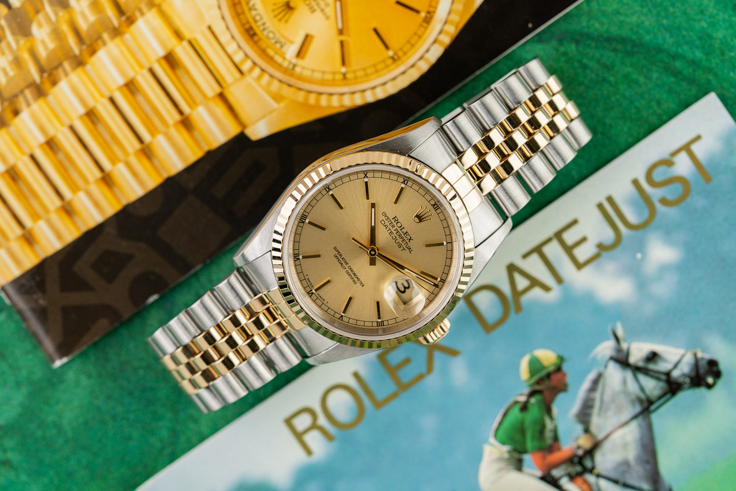 Rolex Datejust 36 16233 Champagne Index Dial Yellow Gold Fluted Bezel Case - The Watch Business Sydney CBD