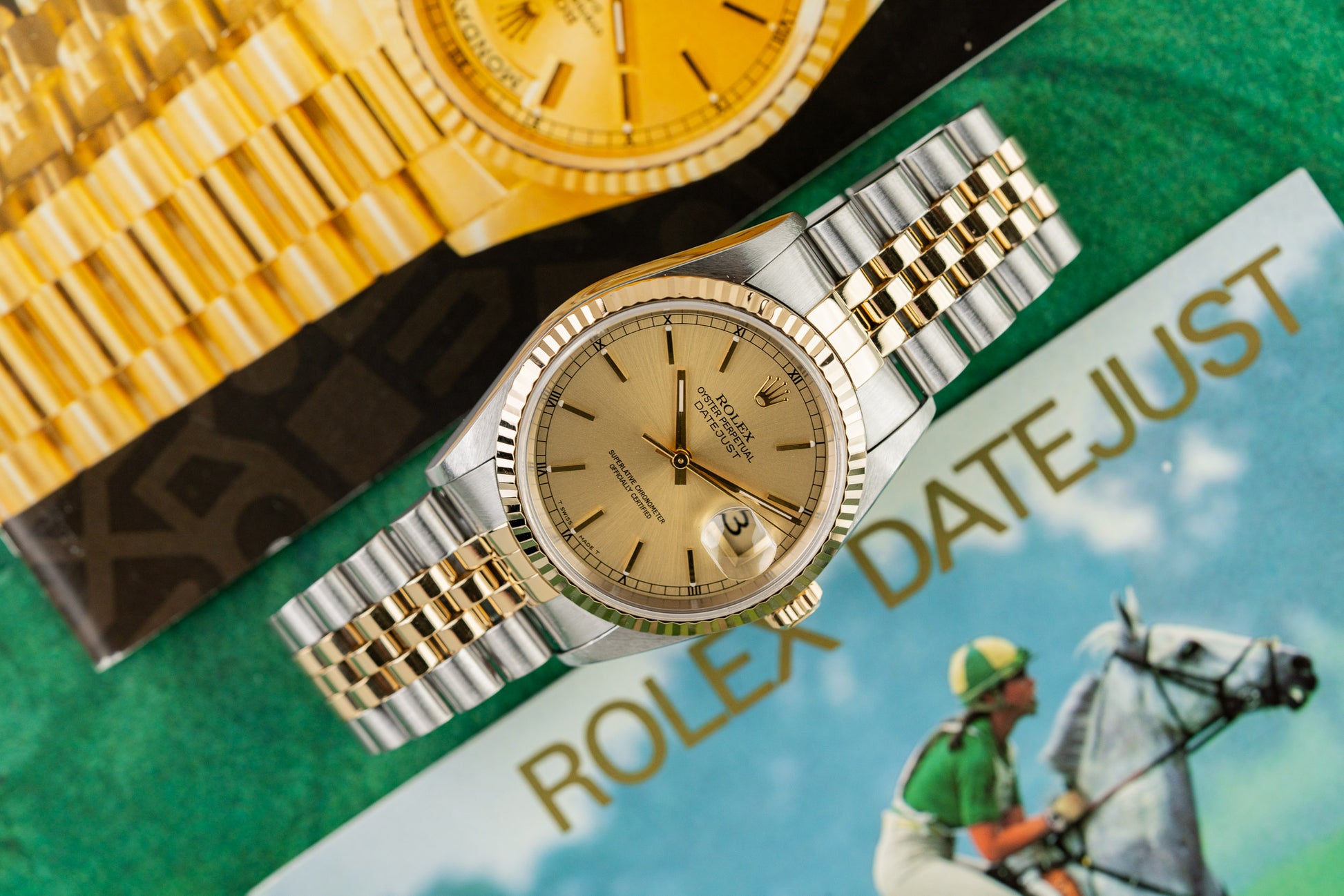 Rolex Datejust 36 16233 Champagne Index Dial Yellow Gold Fluted Bezel Case - The Watch Business Sydney CBD