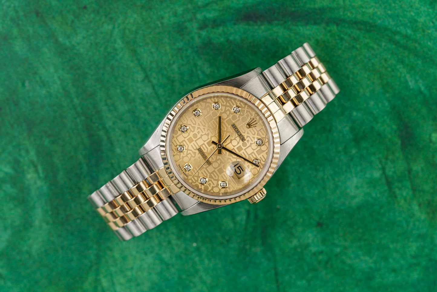 Rolex Datejust 36 16233 Champagne Computer Diamond Dial Yellow Gold Fluted Bezel Case - The Watch Business Sydney CBD